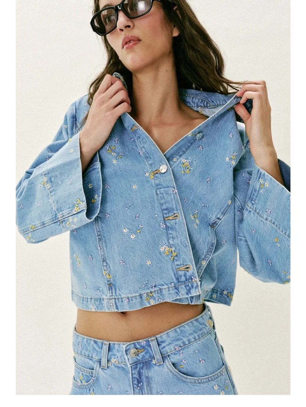 Zara embroidered floral denim jacket
